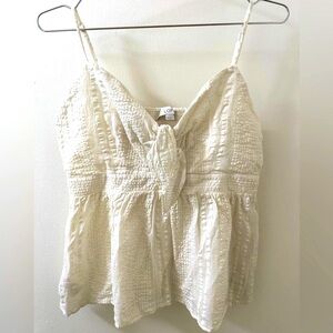 LIKE NEW LOFT Cream Textured Peplum Cami Tank Top, Adjustable Straps & Bow Tie